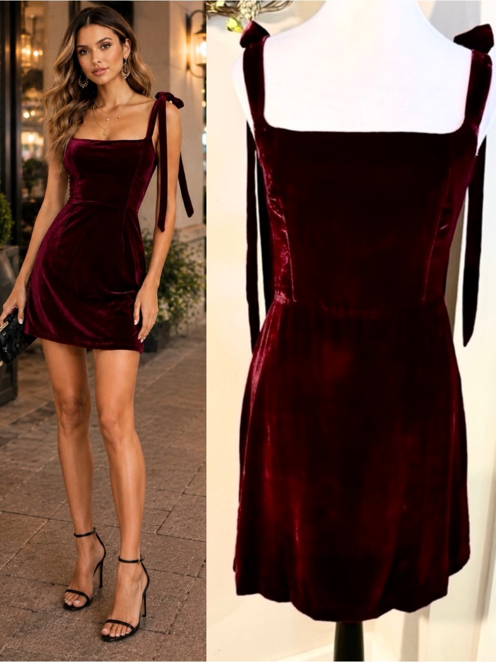 NWT House of Harlow 1960 Burgundy Velvet Tie Strap Mini Dark Romance ~M 💛